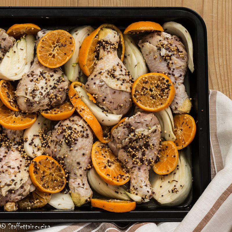 pollo arrosto con clementine e finocchi